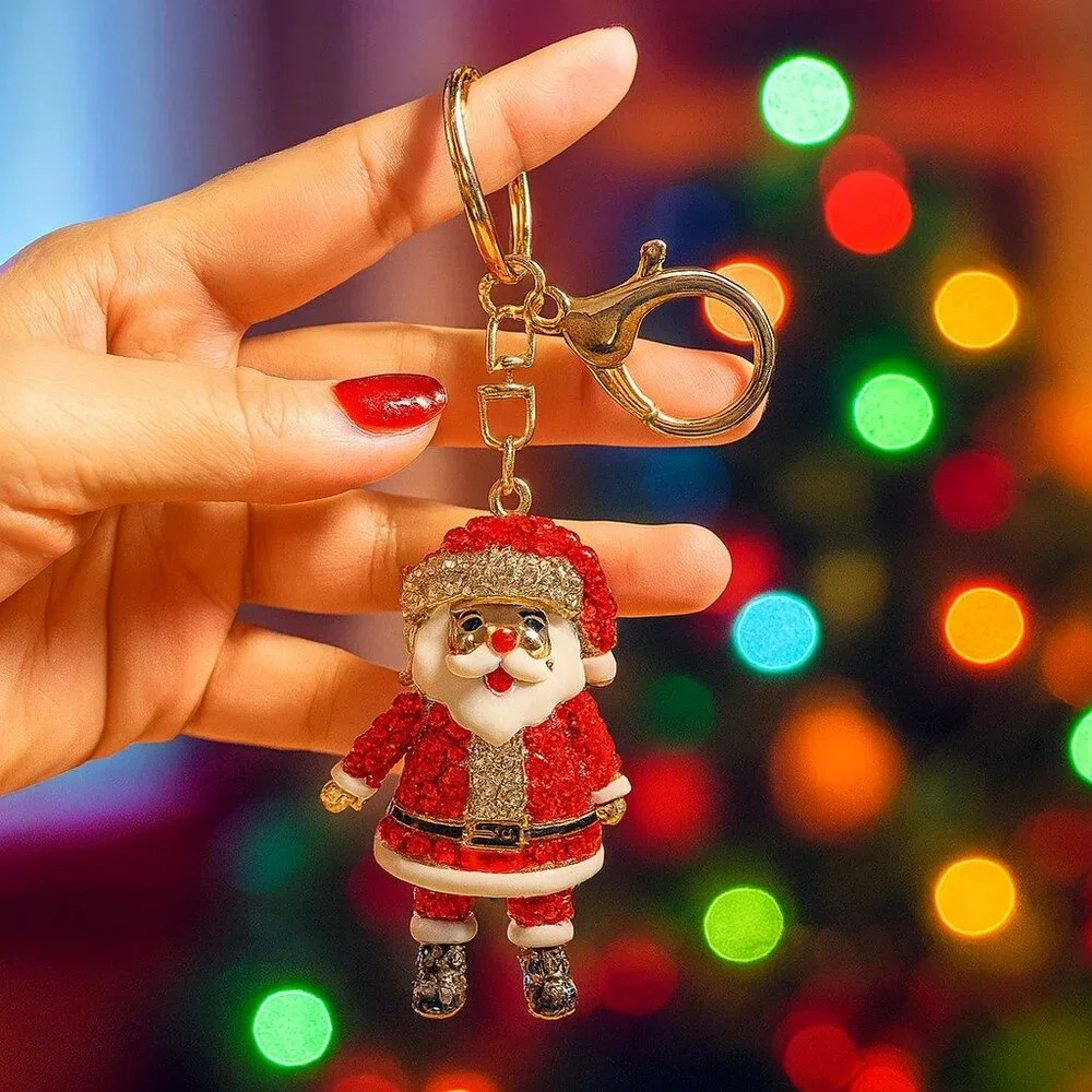 🎄Stunning Adorable Rhinestone Santa Claus Holiday Bling Handbag Keychain Charm - Picture 3 of 8